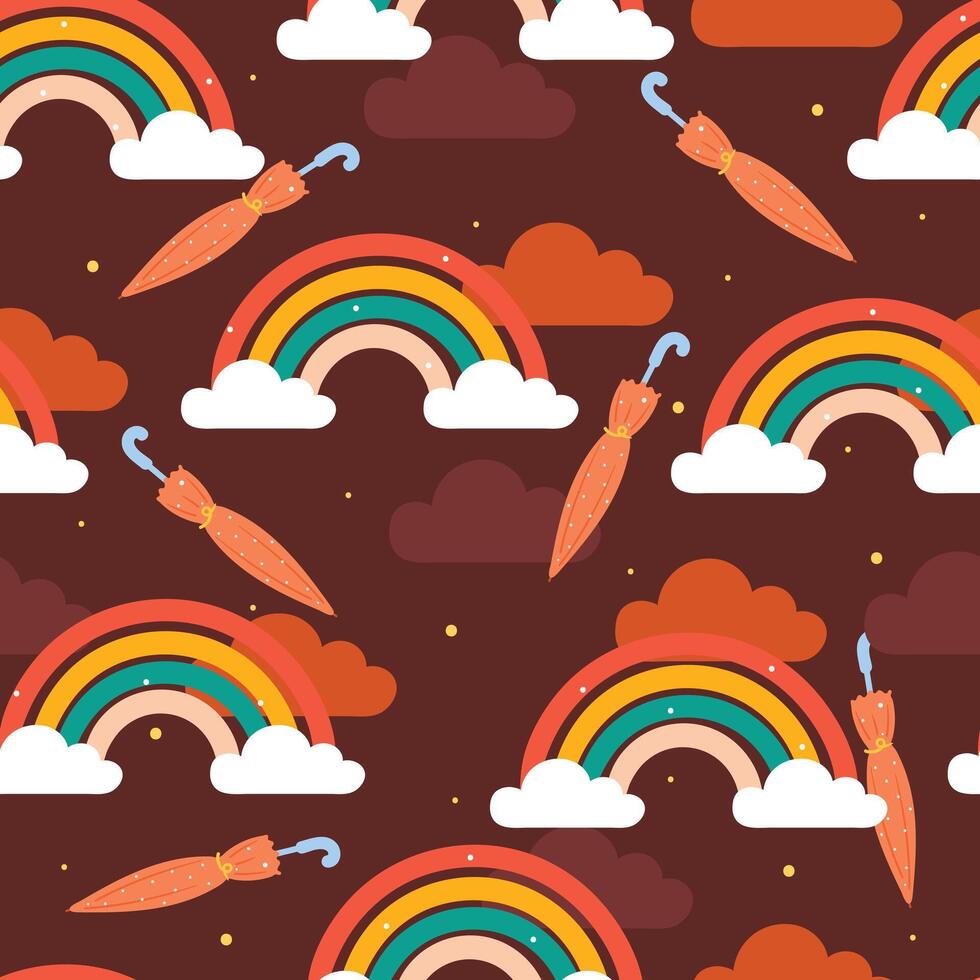 cute seamless pattern cartoon umbrella, rainbow and sky element vector