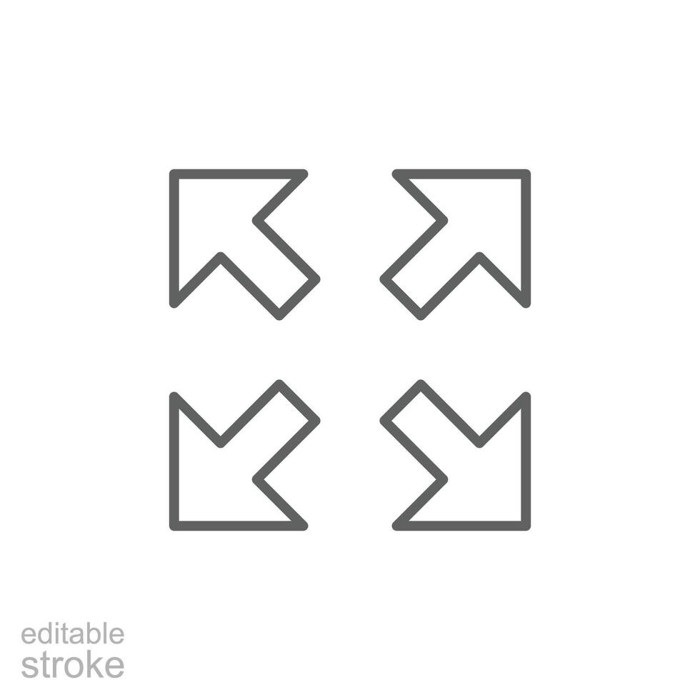 Four arrows icon. Simple outline style. Arrow, direction, square, road, traffic, option, pathway, way concept. Thin line symbol. Isolated. Editable stroke. vector