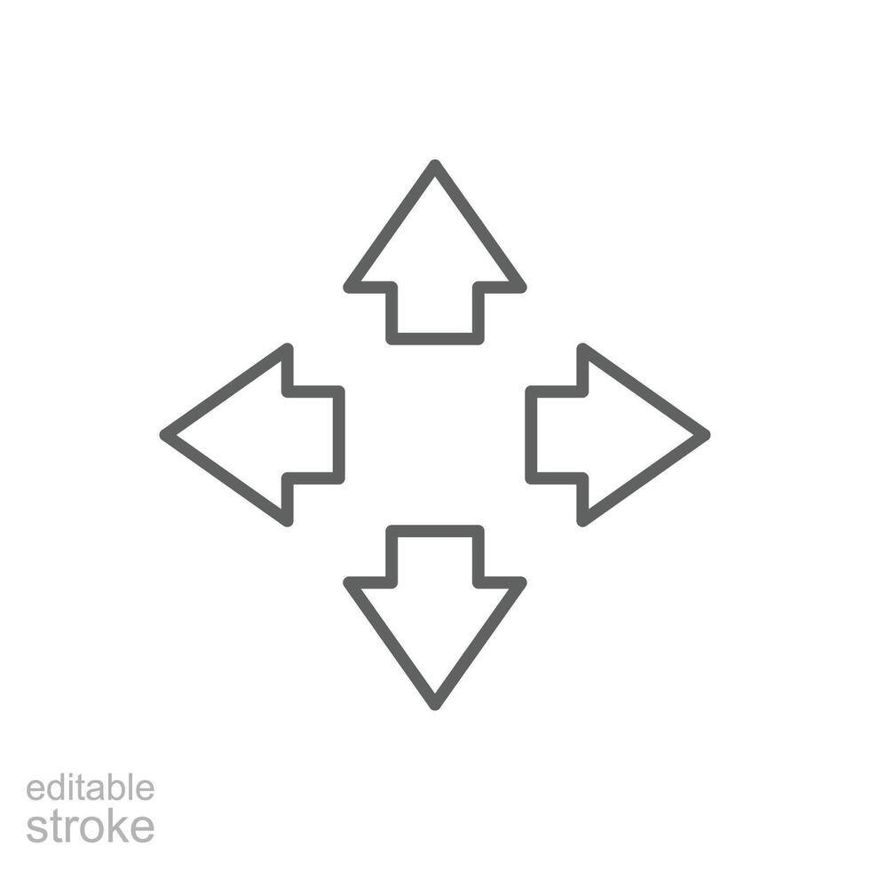 Four arrows icon. Simple outline style. Arrow, direction, square, road, traffic, option, pathway, way concept. Thin line symbol. Isolated. Editable stroke. vector