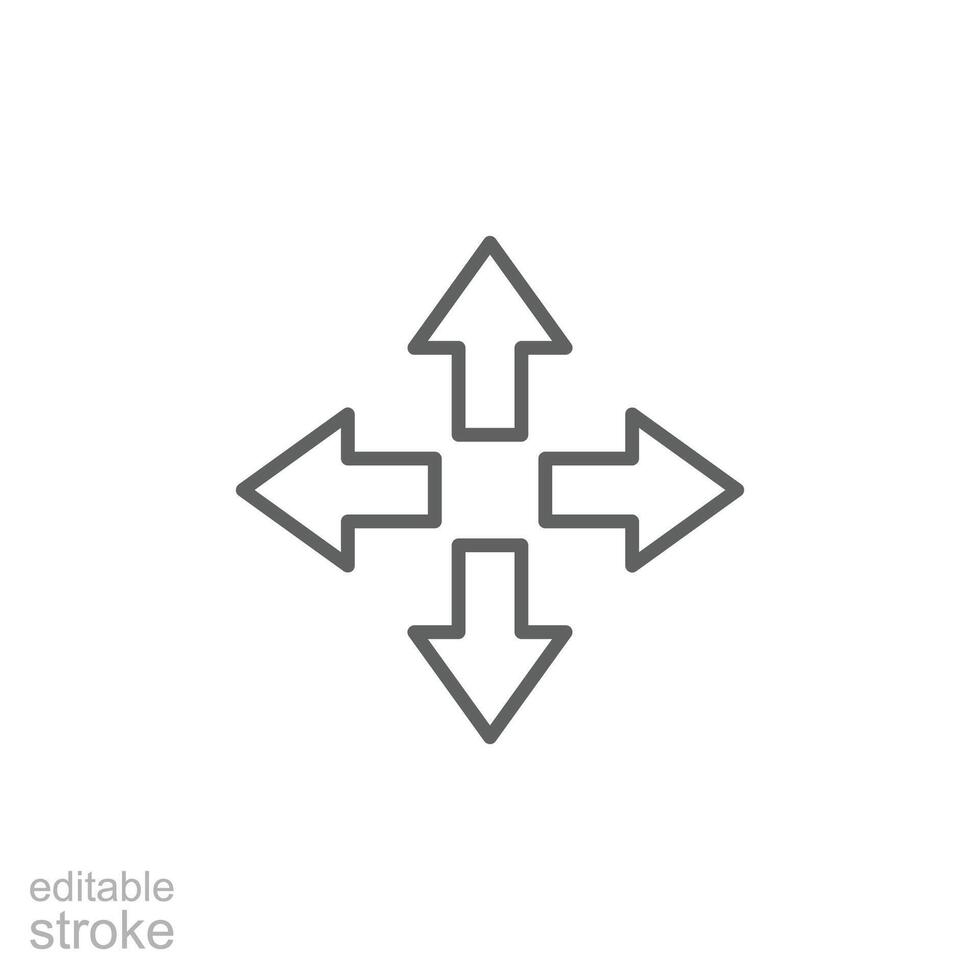 Four arrows icon. Simple outline style. Arrow, direction, square, road, traffic, option, pathway, way concept. Thin line symbol. Isolated. Editable stroke. vector