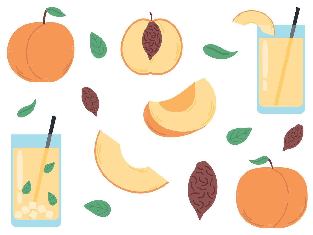 Peach Icon Sheet, peach fresh juice, fruits collection vector