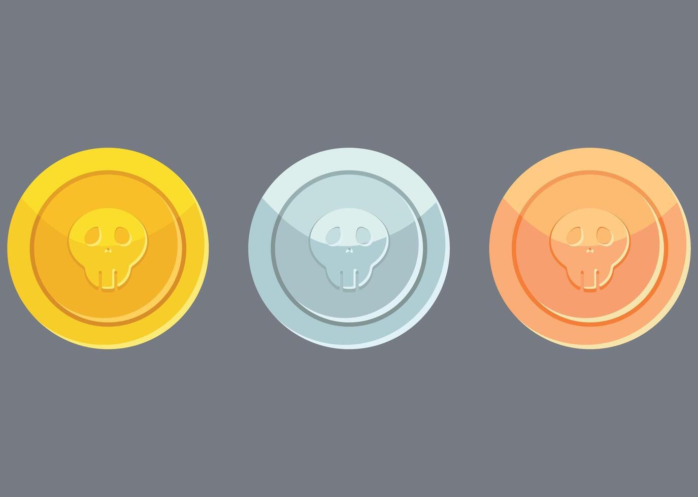gold, silver, bronze coin with skull for game vector