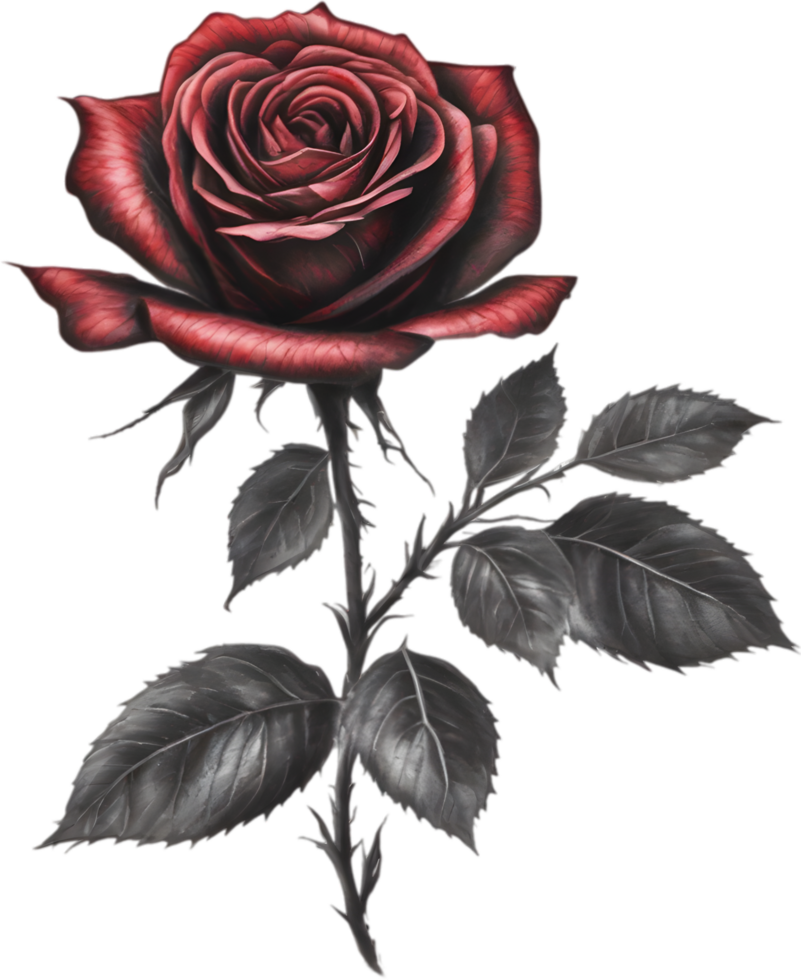 Red rose painting in full bloom, red rose tattoo, Rose illustration for decoration. AI-generated. png
