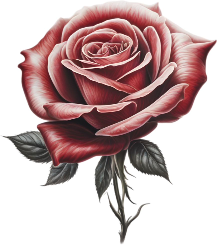 Red rose painting in full bloom, red rose tattoo, Rose illustration for decoration. AI-generated. png