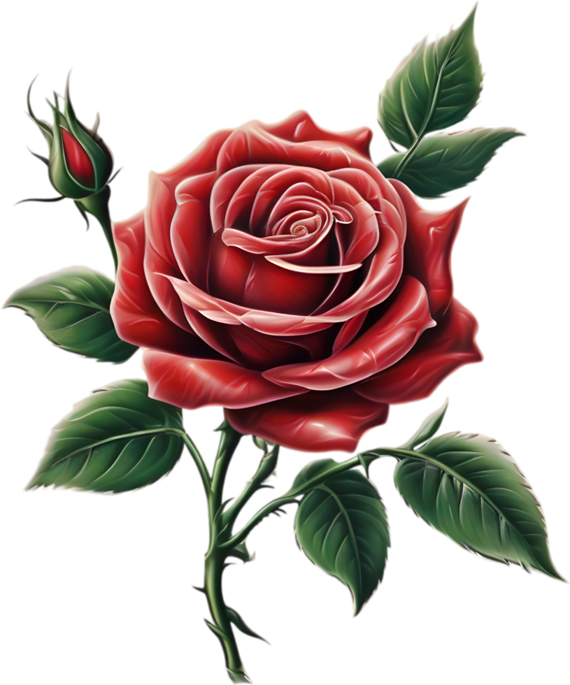 Red rose painting in full bloom, red rose tattoo, Rose illustration for decoration. AI-generated. png