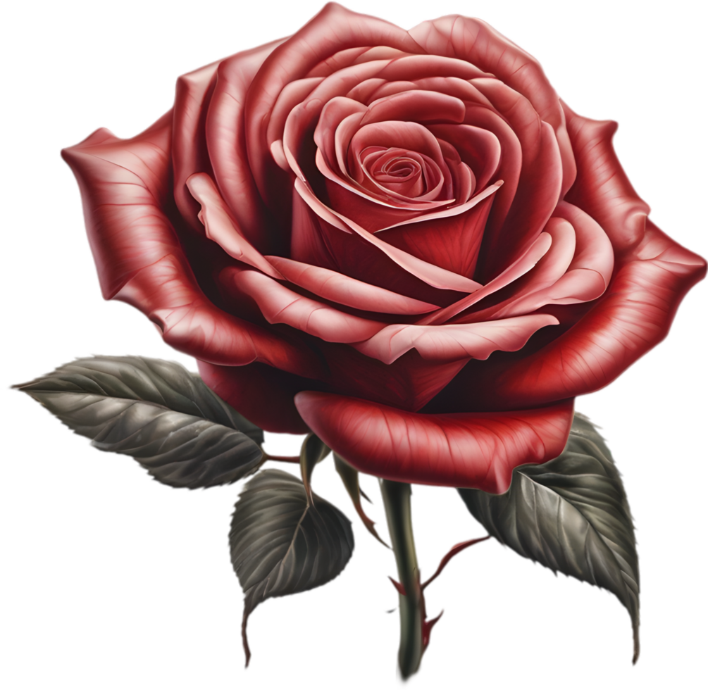 Red rose painting in full bloom, red rose tattoo, Rose illustration for decoration. AI-generated. png