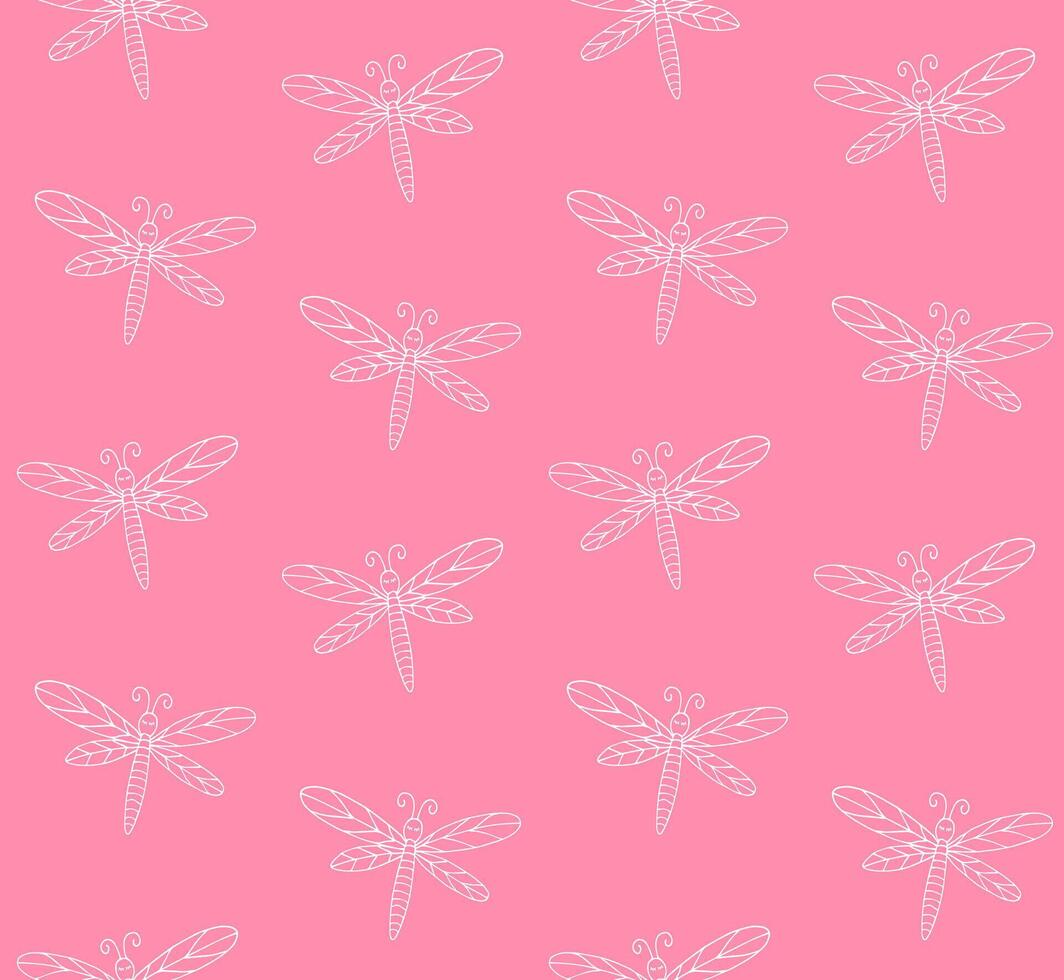 Seamless pattern of sketch dragonfly vector