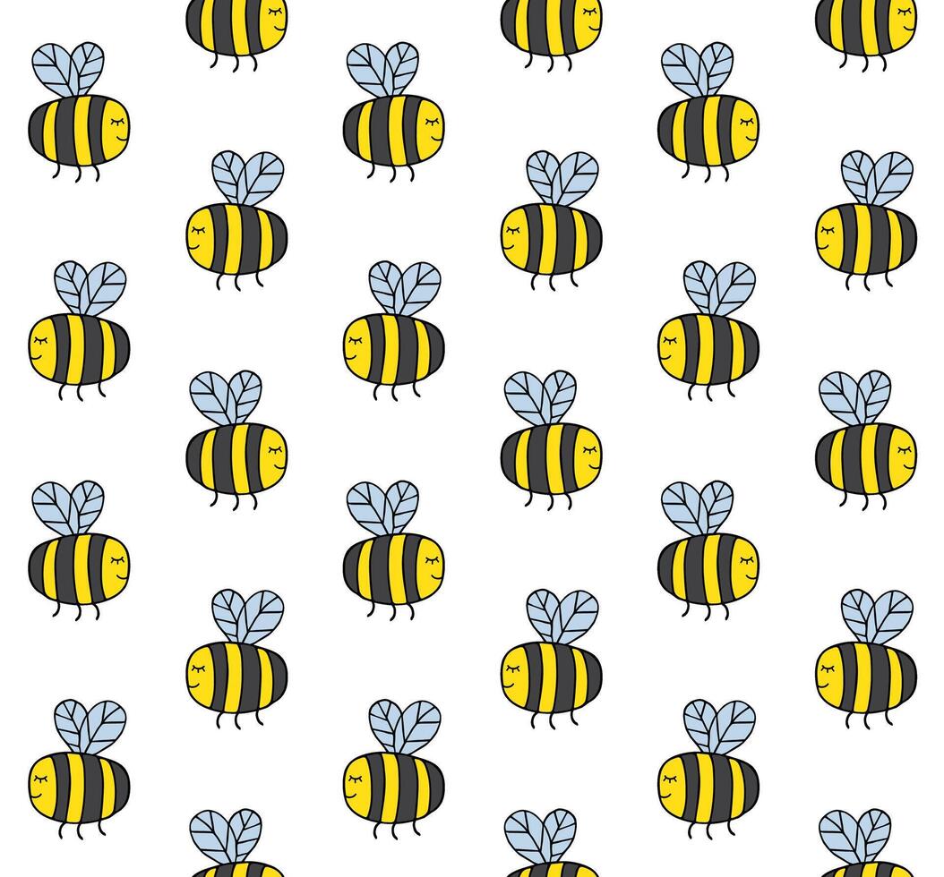Seamless pattern of sketch color bumblebee vector