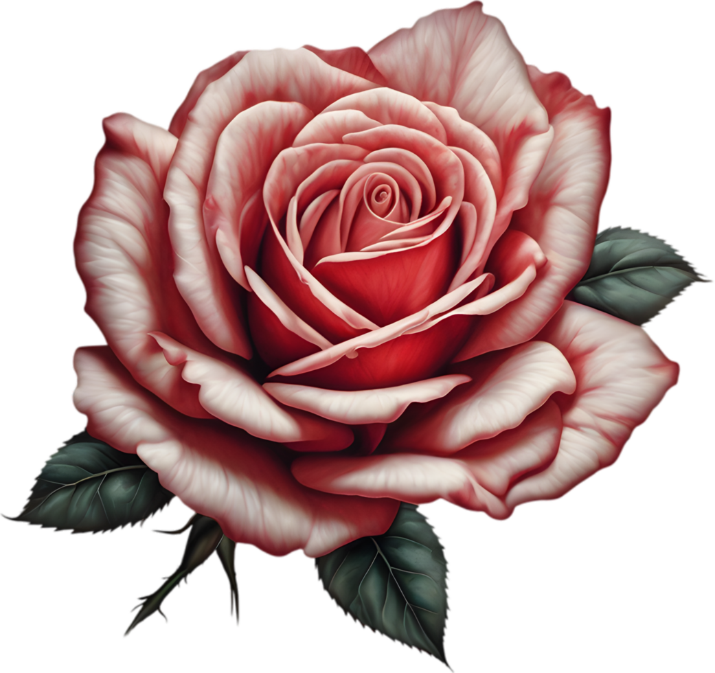 Red rose painting in full bloom, red rose tattoo, Rose illustration for decoration. AI-generated. png