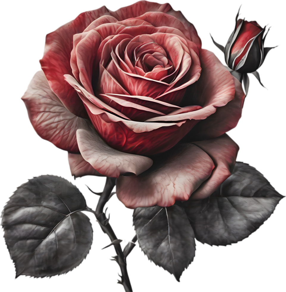 Red rose painting in full bloom, red rose tattoo, Rose illustration for decoration. AI-generated. png