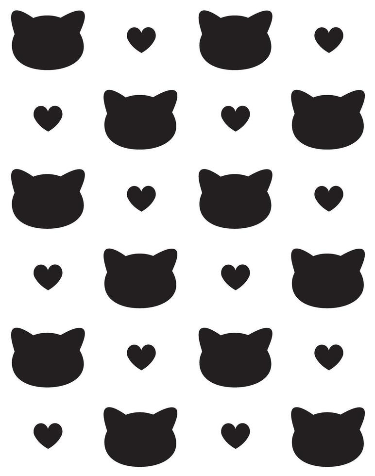 Seamless pattern of cat head and heart vector