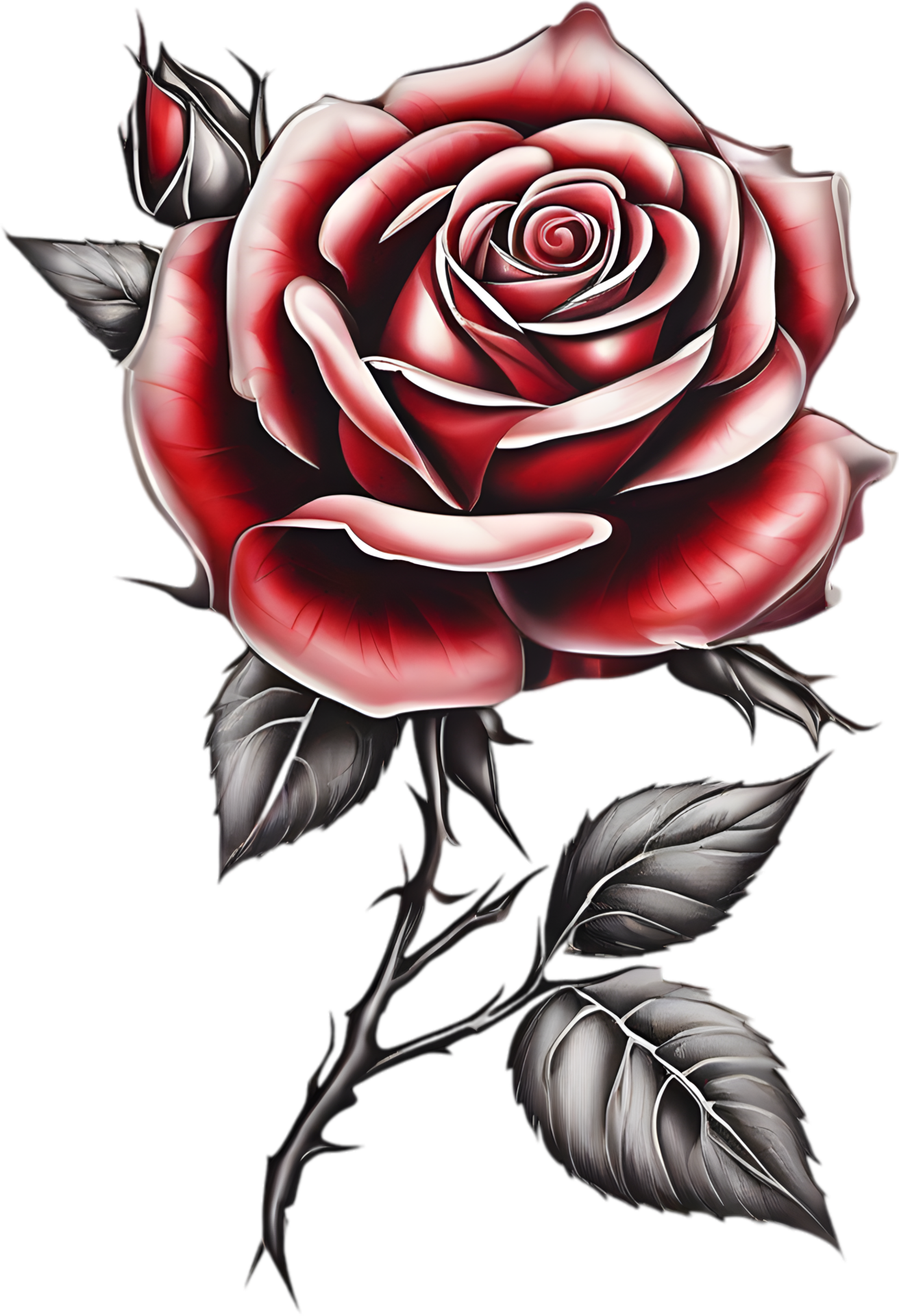 Red rose painting in full bloom, red rose tattoo, Rose illustration for