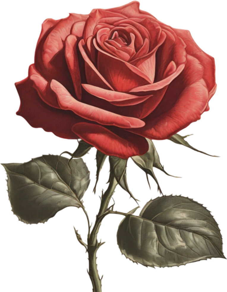 Red rose painting in full bloom, red rose tattoo, Rose illustration for decoration. AI-generated. png