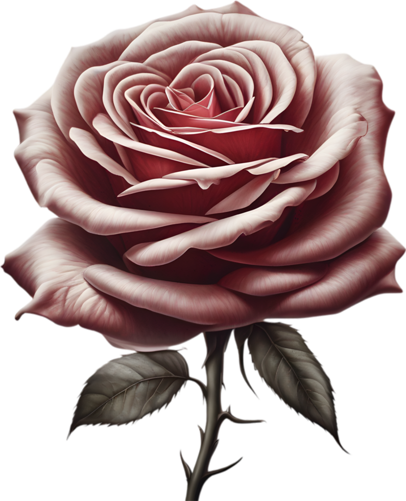 Red rose painting in full bloom, red rose tattoo, Rose illustration for decoration. AI-generated. png