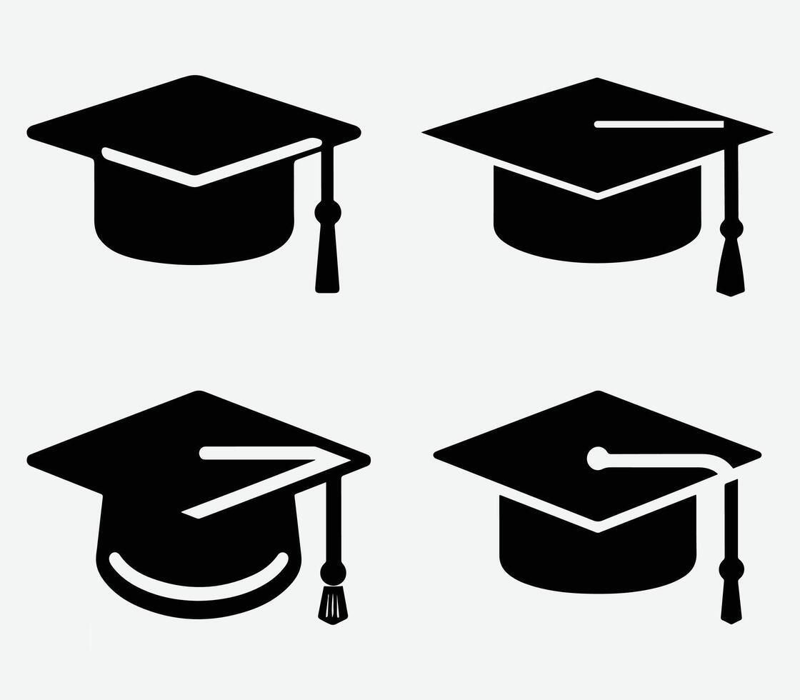 Graduation cap icon set. University or college graduation hat icons. Student graduation cap diploma illustration vector
