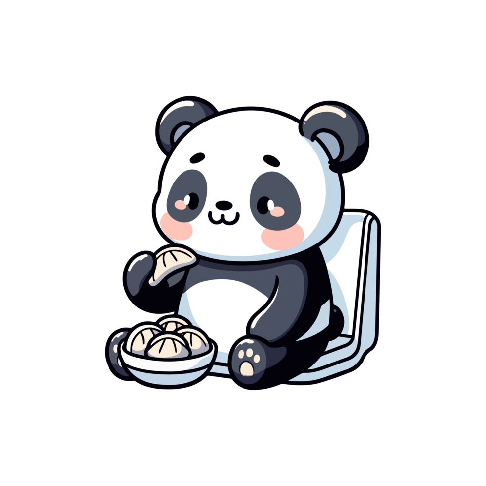 cute panda eating dumplings icon character png