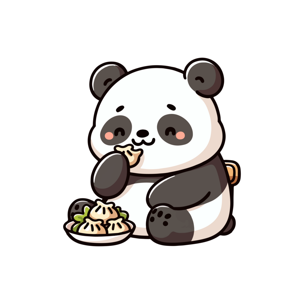 cute panda eating dumplings icon character png