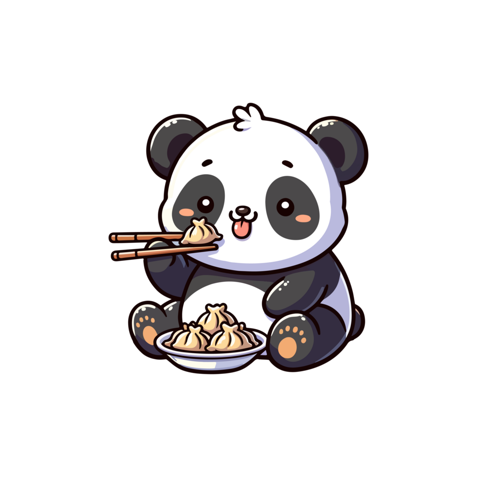 cute panda eating dumplings icon character png