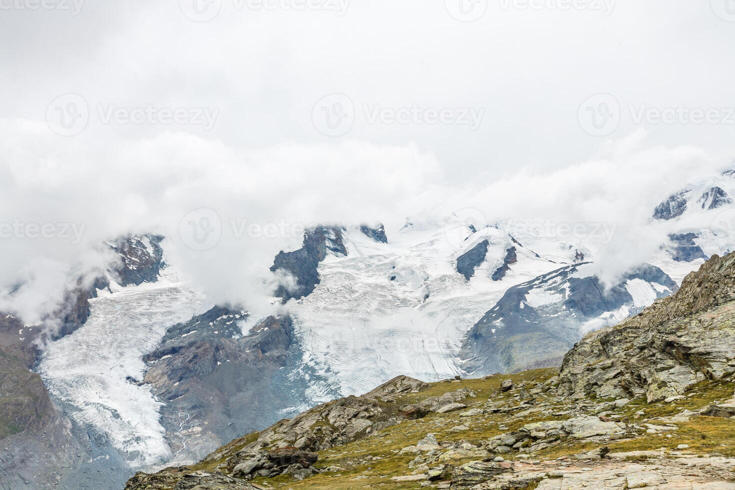 Aerial view of the Alps mountains in Switzerland. Glacier photo