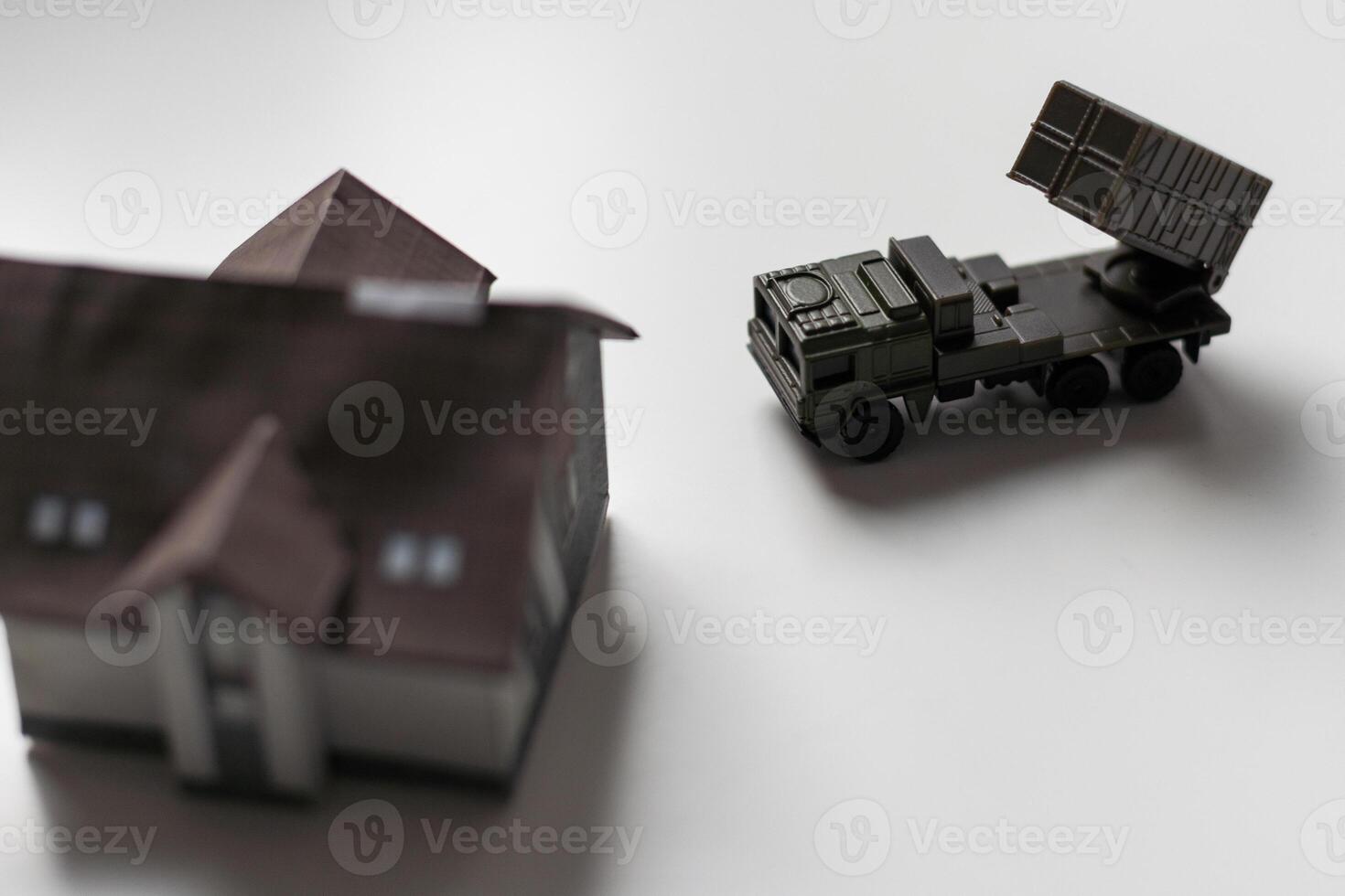 Assembled plastic models, toys, miniature models of anti-aircraft missile system in scale photo
