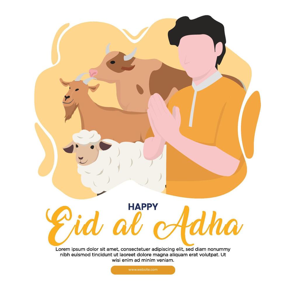 Eid adha mubarak greeting card. illustration for the celebration of eid mubarak with flat design illustration vector
