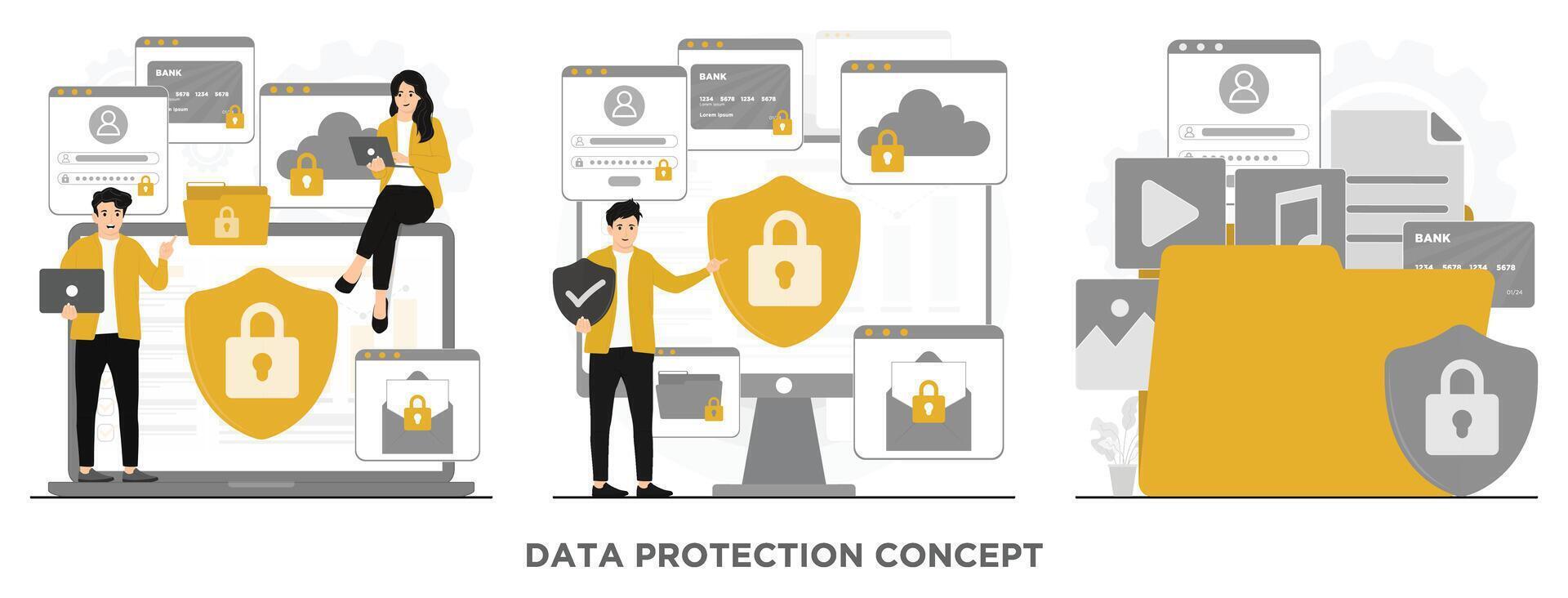 Flat data protection, data security, personal data security, cyber data security concept illustration vector