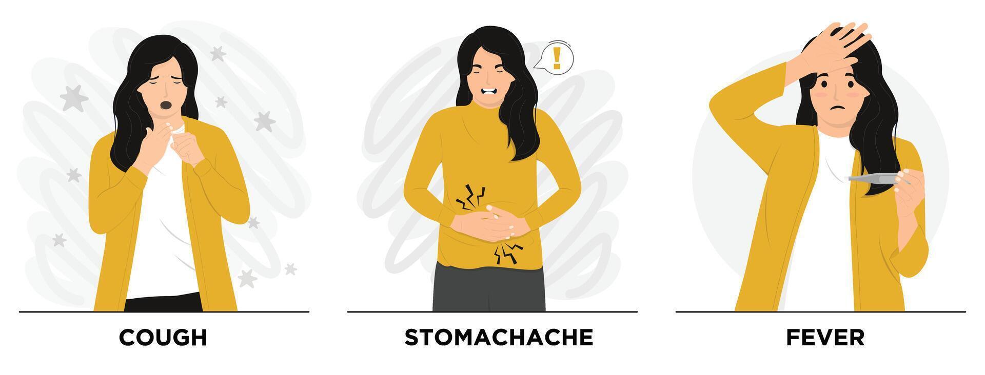 Flat set of woman showing sick concept illustration vector