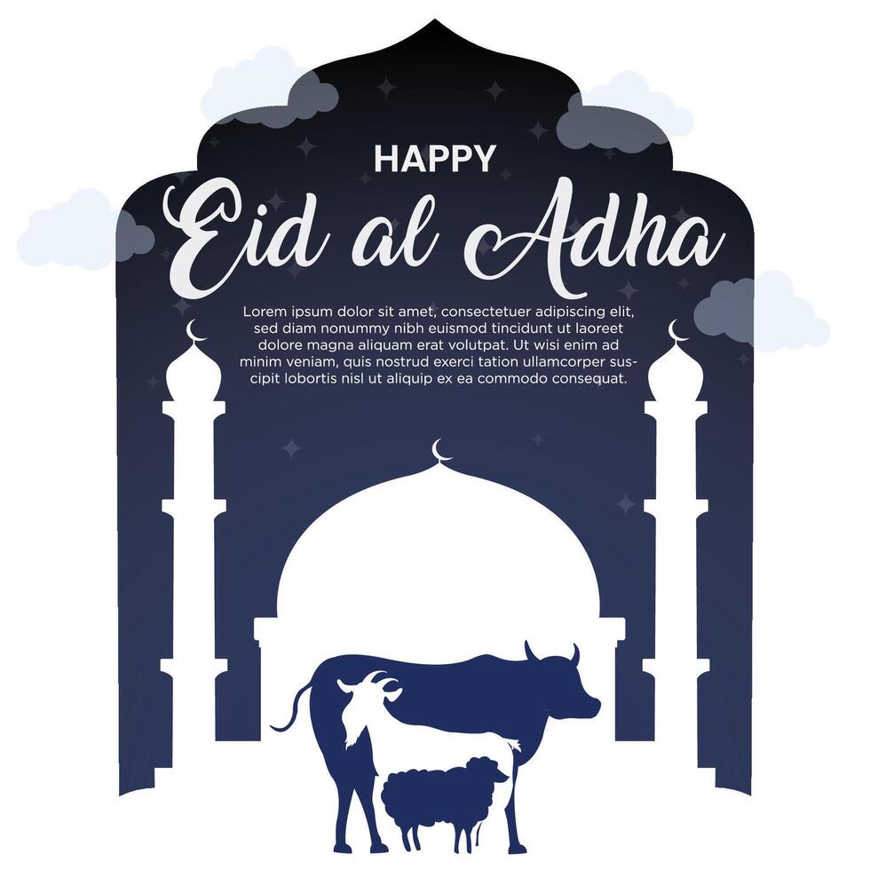 Eid adha mubarak greeting card. illustration for the celebration of eid mubarak with flat design illustration vector