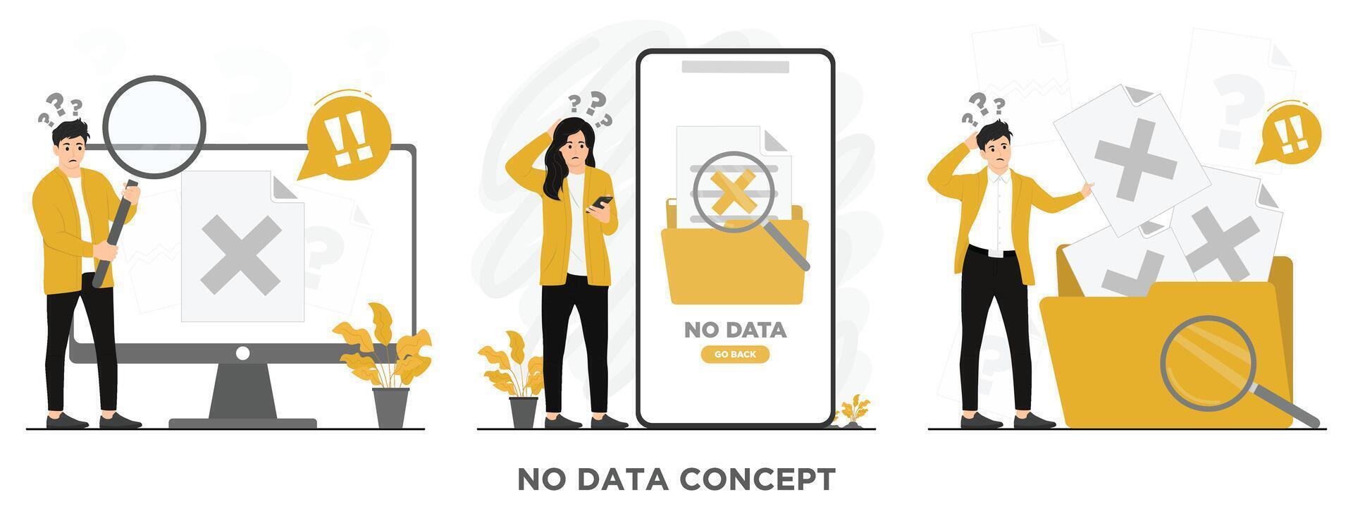 Flat no data search error landing concept illustration vector