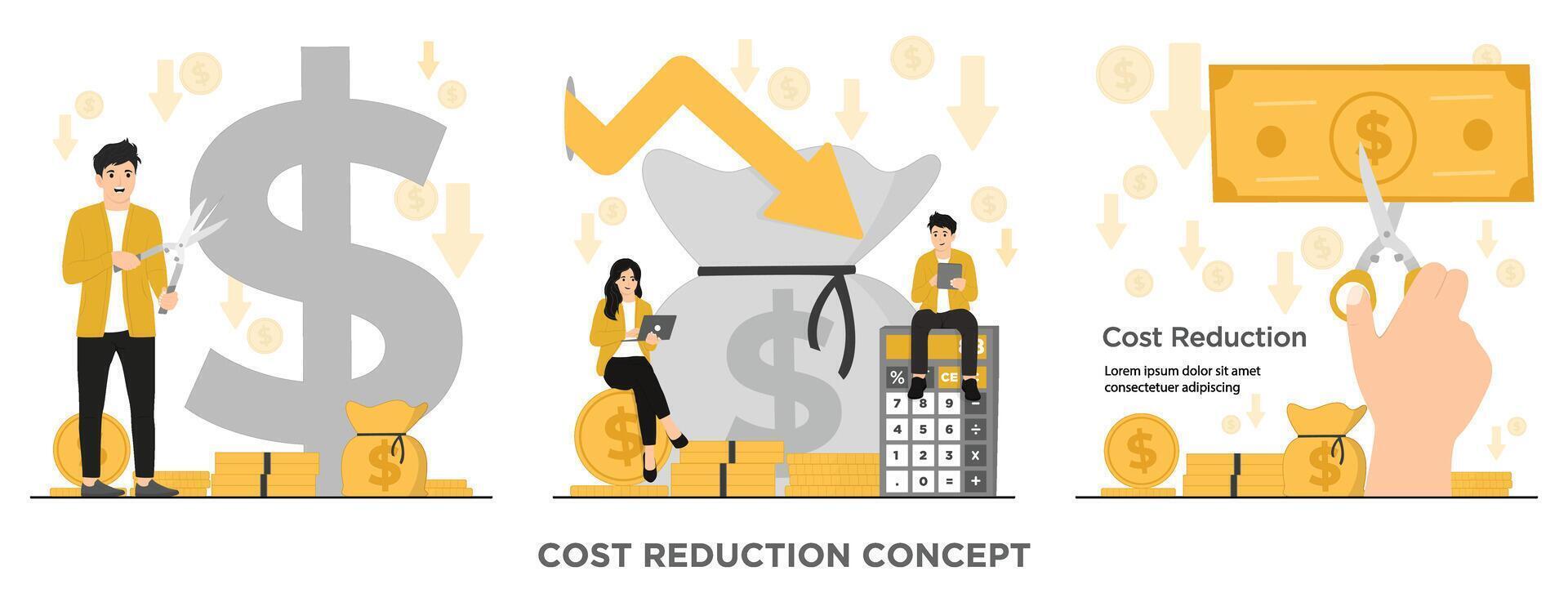 Flat costs reduction costs cut costs optimization business concept illustration vector