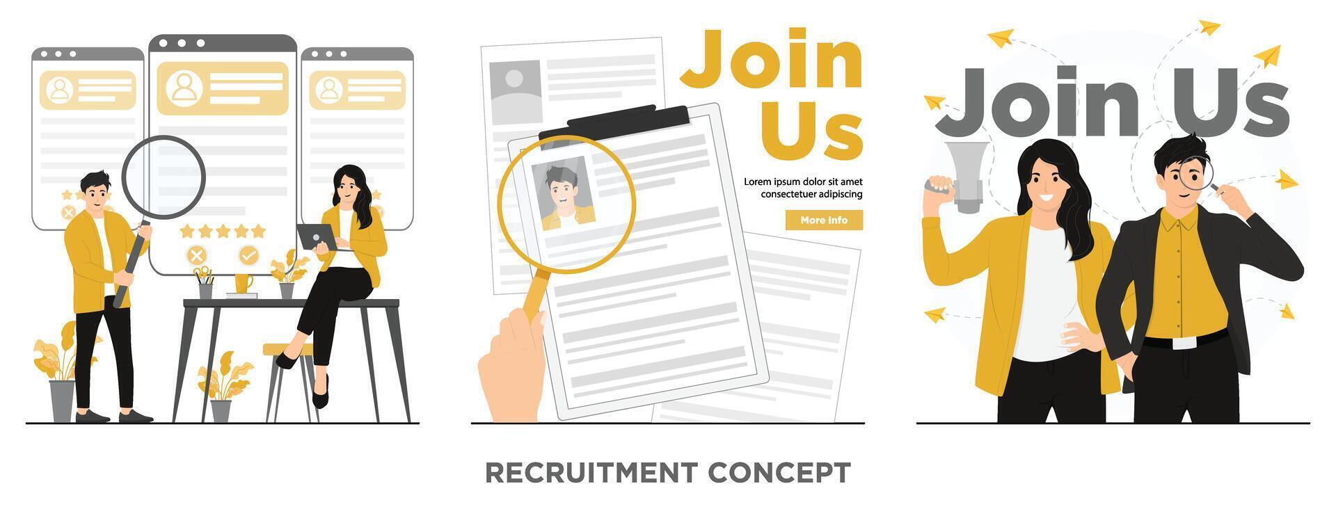 Flat job hiring and online recruitment concept illustration vector