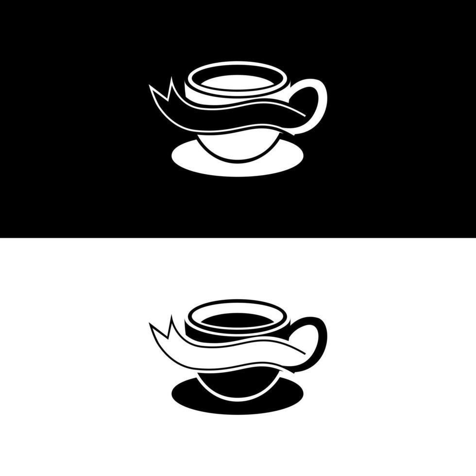 Black coffee in a cup with ribbon perfect for a simple minimalist logo icon for coffee shop and cafe vector