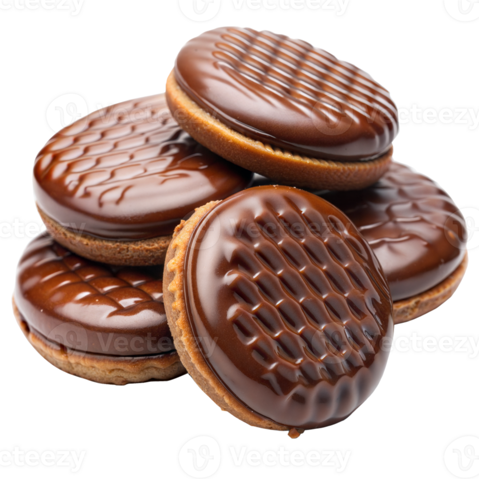 A stack of rich, chocolate-covered cookies with a crisscross pattern on a transparent background png