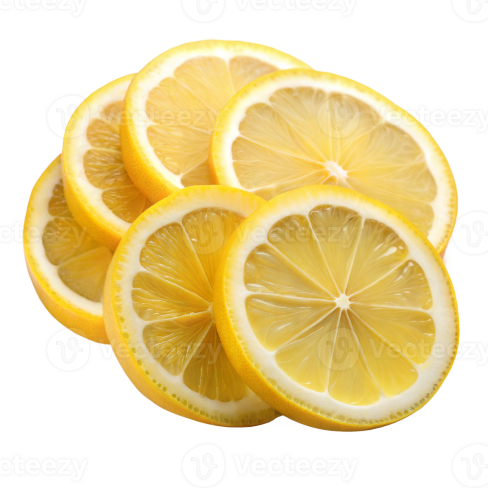 Multiple lemon slices neatly arranged showing vibrant yellow interiors with juicy textures png