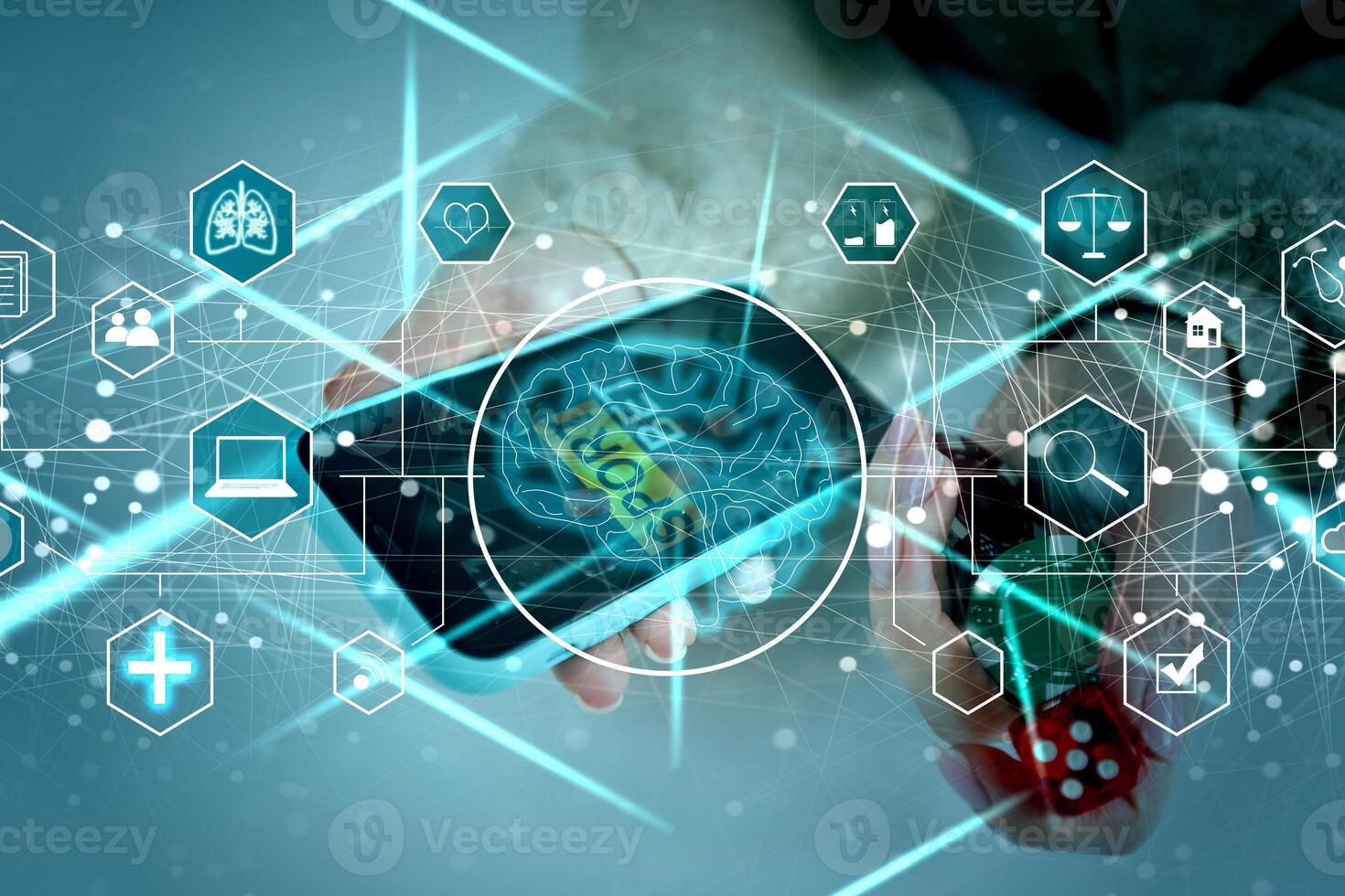 AI , Artificial Intelligence concept. Electronic circuit. Communication network. photo