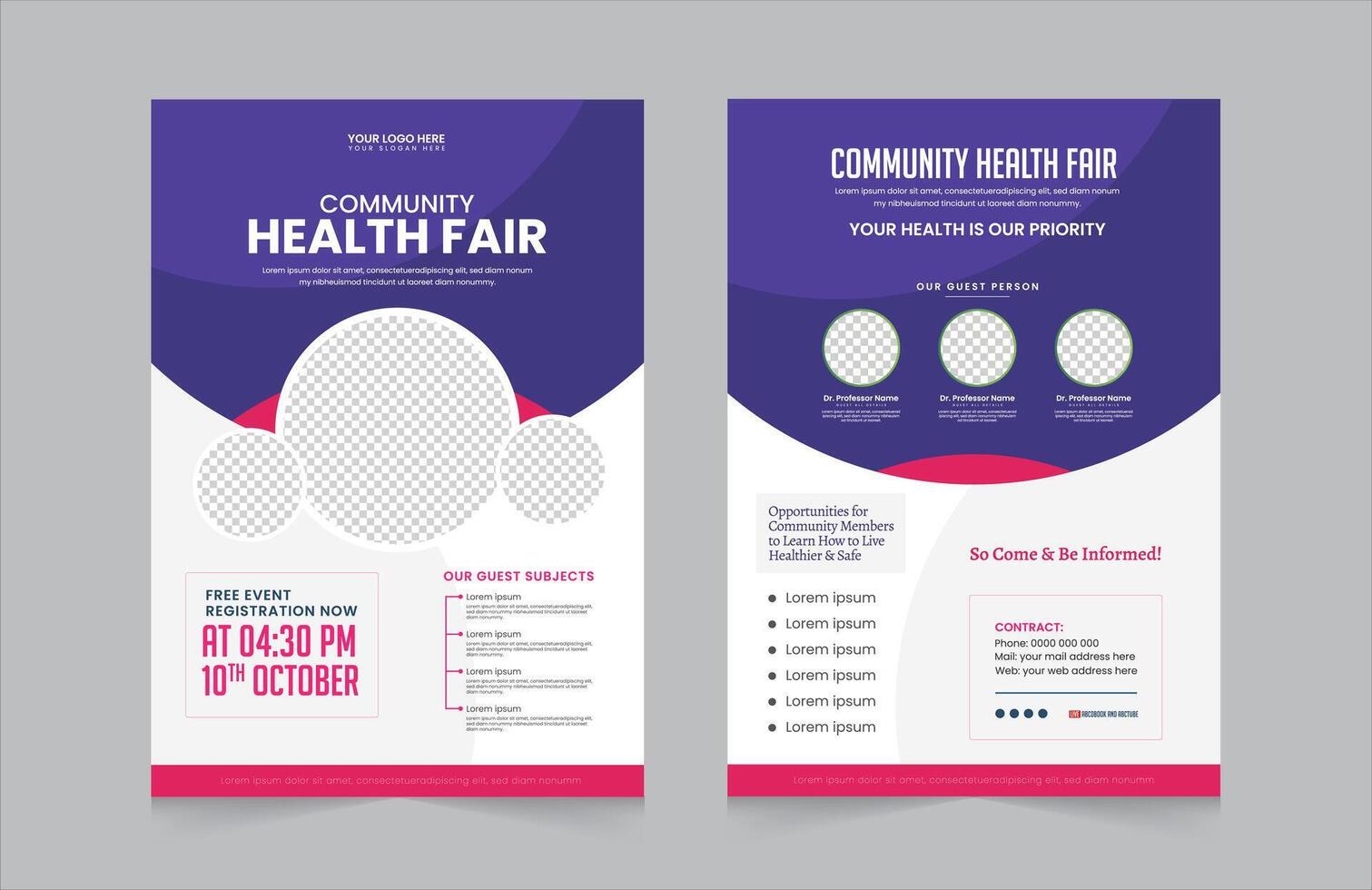 Community health Fair double-sided flyer design. Perfect for any poster, web banner or social media post. EPS illustration vector