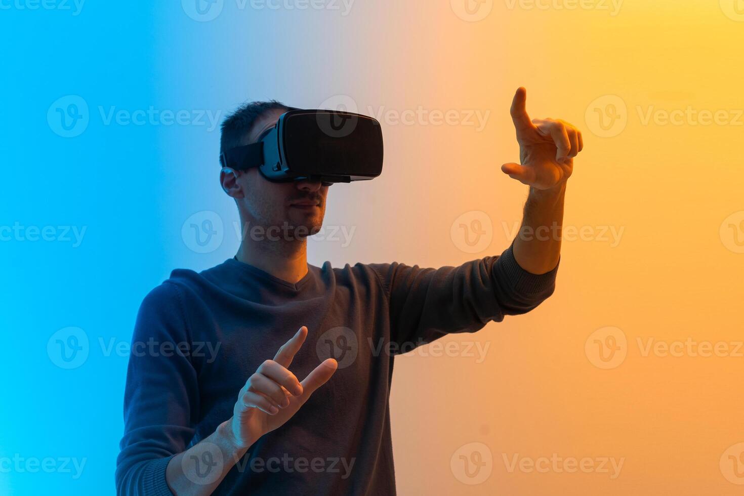 The man with glasses of virtual reality. Future technology concept. photo