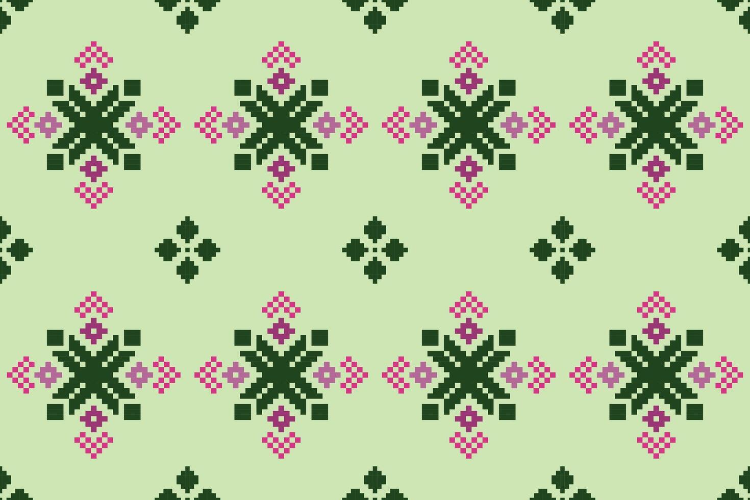 Pixel pattern ethnic oriental traditional design fabric pattern textile African Indonesian Indian seamless Aztec style abstract illustration vector