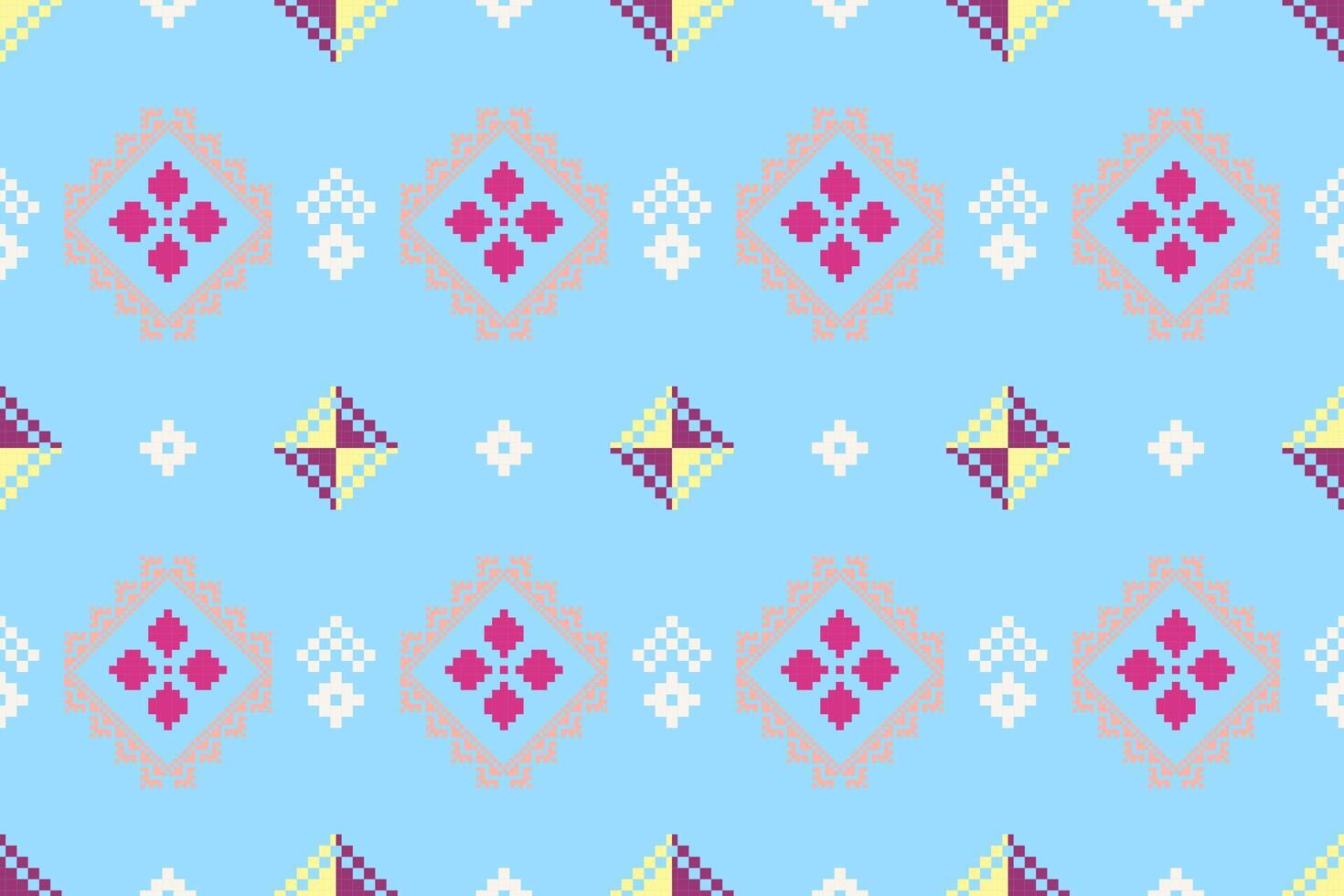 Pixel pattern ethnic oriental traditional design fabric pattern textile African Indonesian Indian seamless Aztec style abstract illustration vector