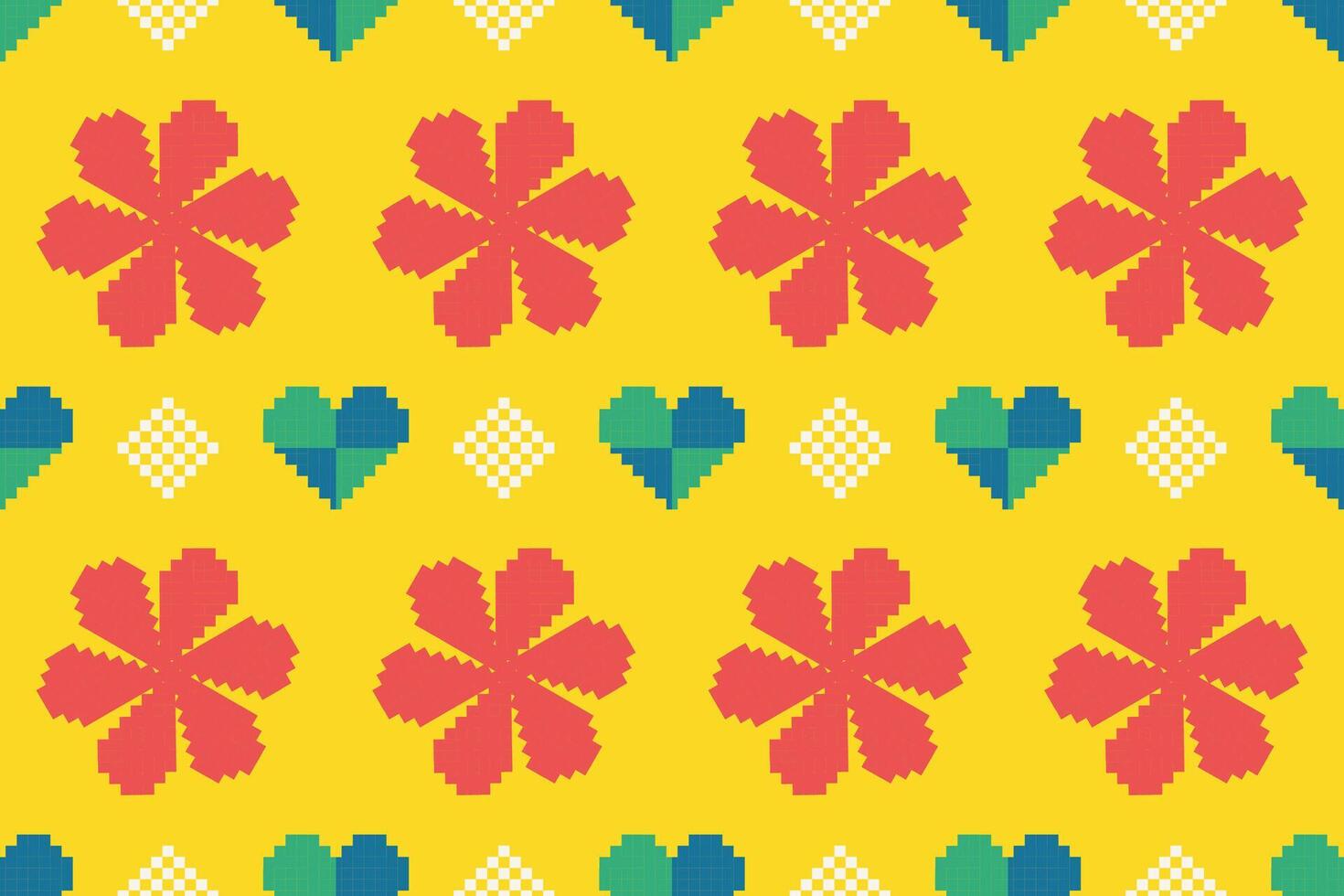 Pixel pattern ethnic oriental traditional design fabric pattern textile African Indonesian Indian seamless Aztec style abstract illustration vector