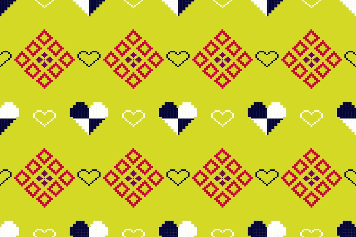Pixel pattern ethnic oriental traditional design fabric pattern textile African Indonesian Indian seamless Aztec style abstract illustration vector