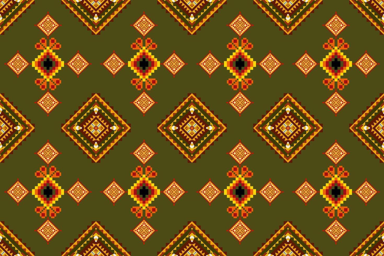 Pixel pattern ethnic oriental traditional design fabric pattern textile African Indonesian Indian seamless Aztec style abstract illustration vector