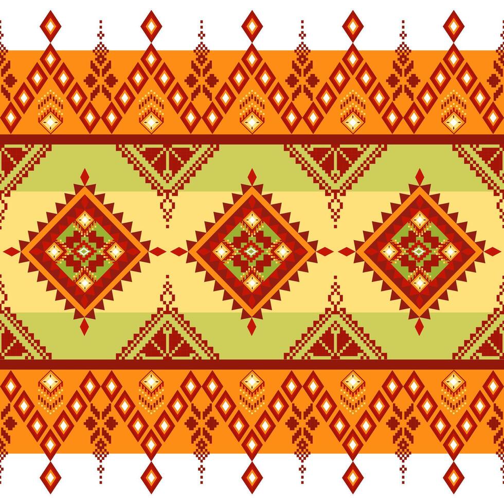 Pixel fabric pattern ethnic oriental traditional design for clothing fabric textile seamless pattern fabric print vector