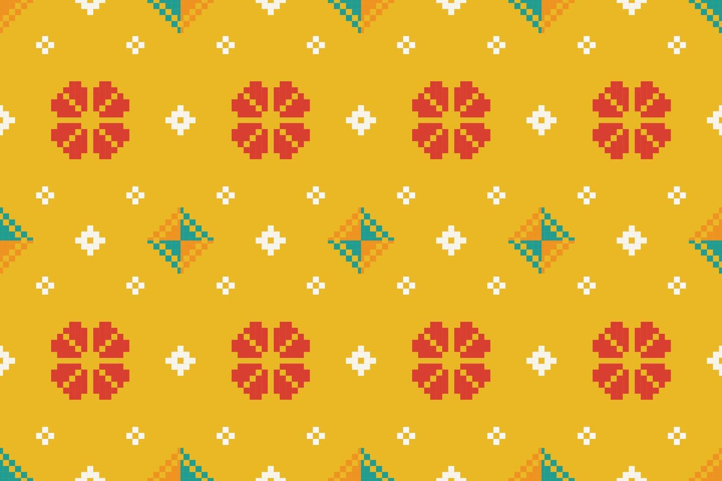 Pixel pattern ethnic oriental traditional design fabric pattern textile African Indonesian Indian seamless Aztec style abstract illustration vector