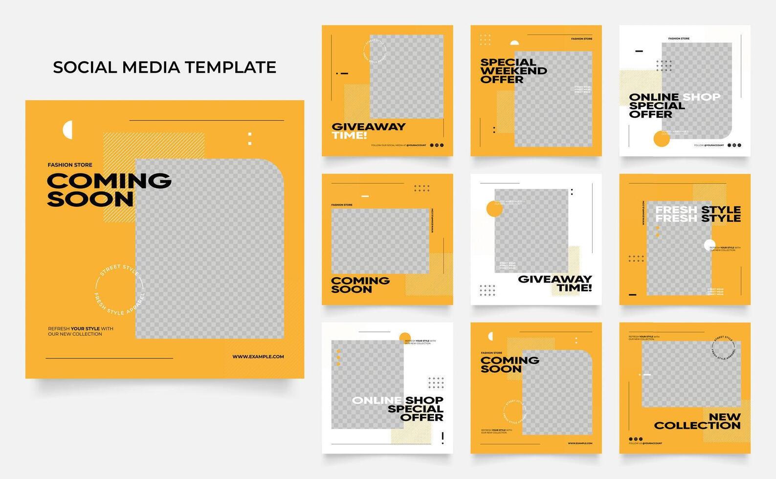 social media template banner blog fashion sale promotion. fully editable square post frame puzzle organic sale poster. fresh yellow element shape background vector