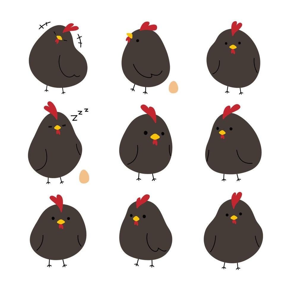 Black Chicken 2 on a white background, illustration. vector