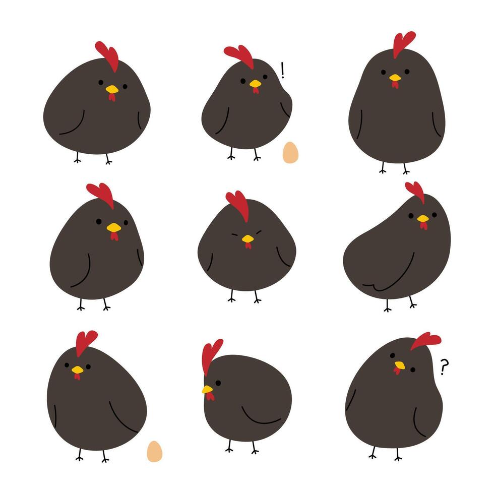 Black Chicken on a white background, illustration. vector