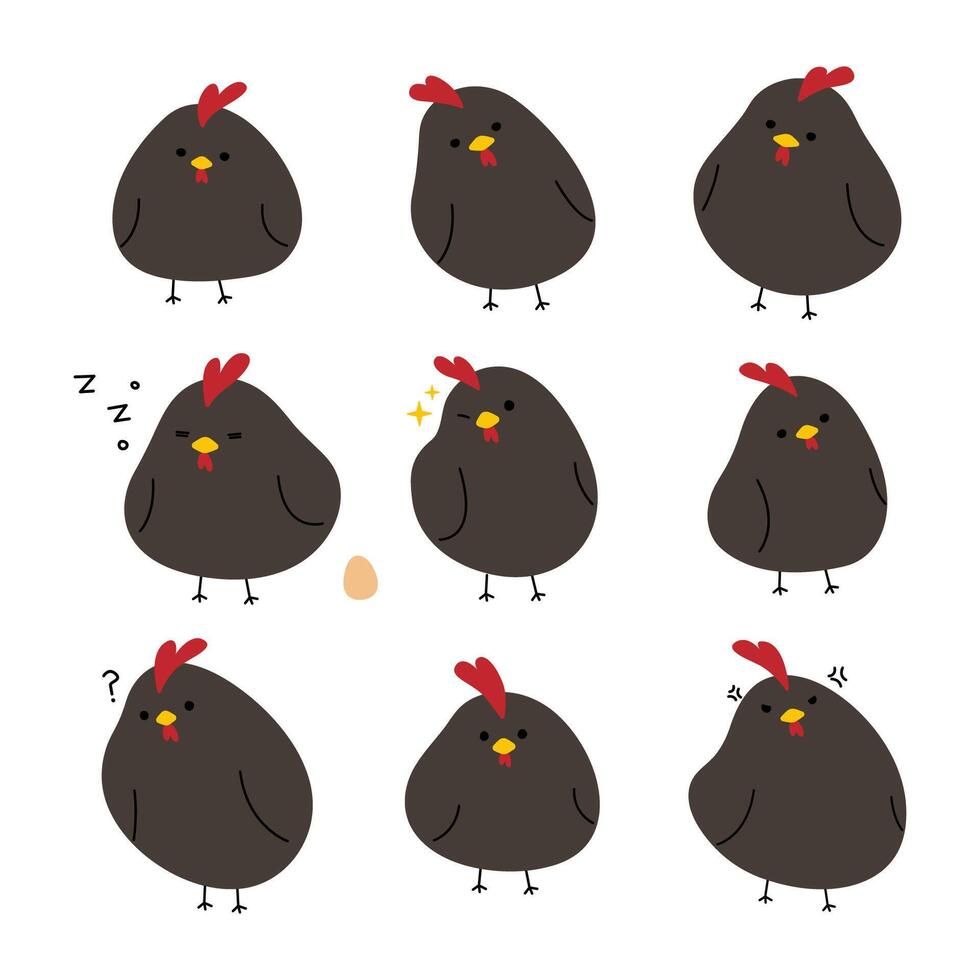 Black Chicken cute on a white background, illustration. vector