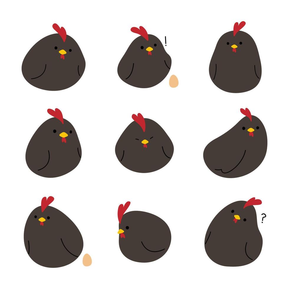 Black Chicken 6 cute on a white background. vector