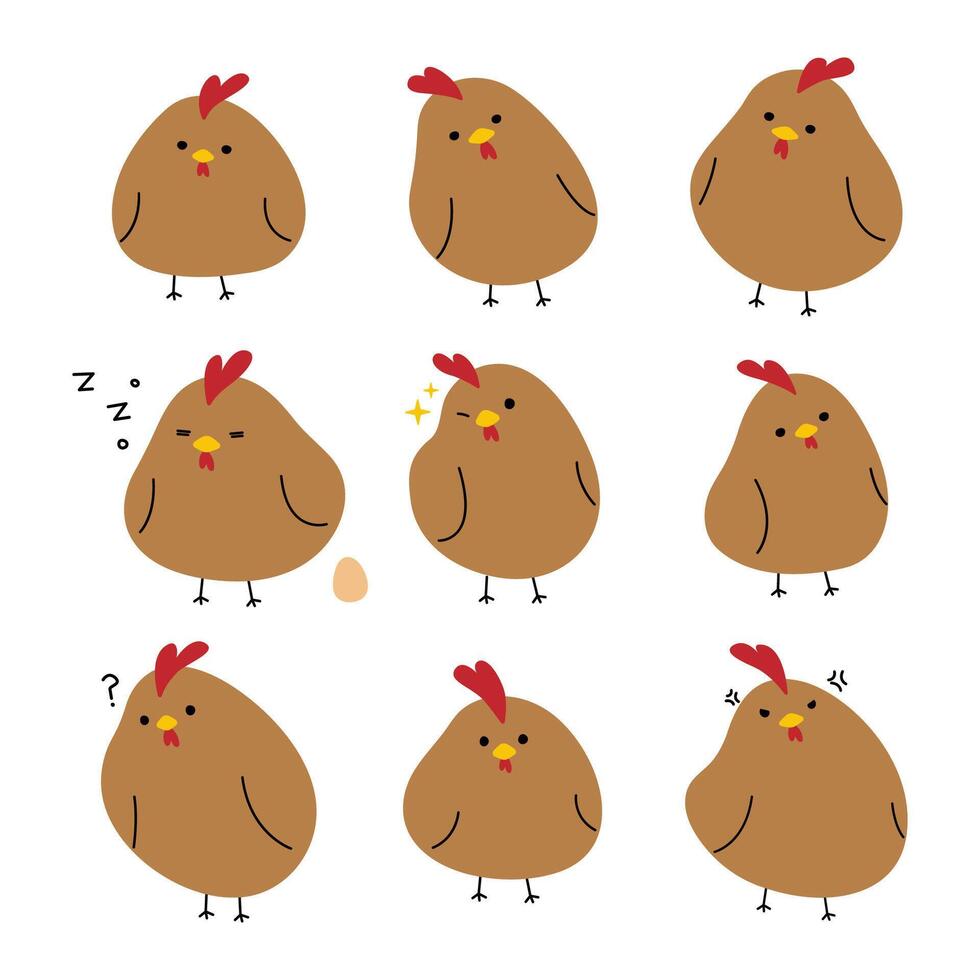 Brown Chicken cute on a white background, illustration. vector